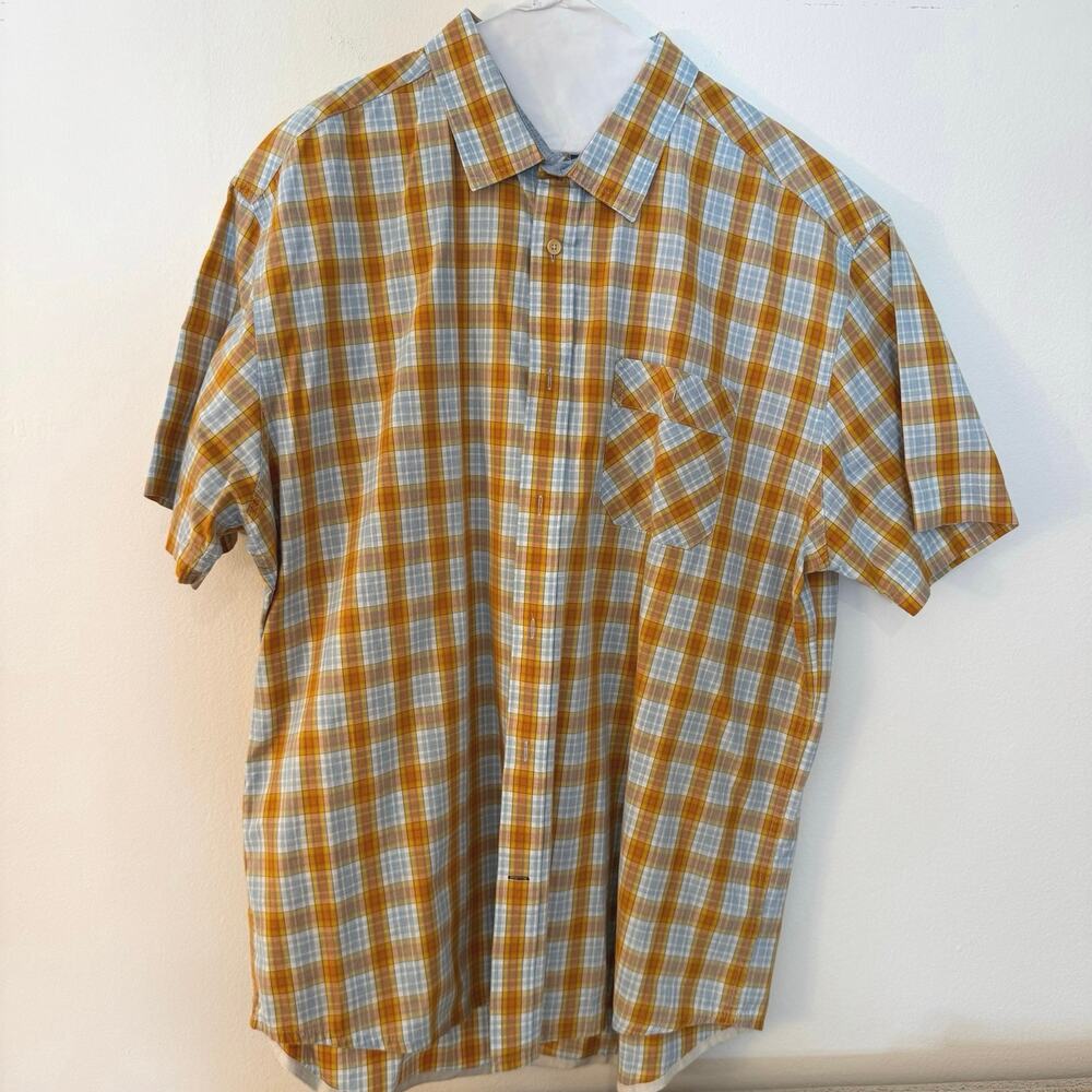 Tommy Hilfiger Men’s XL Classic Fit Plaid Short Sleeve Button Up Shirt Orange